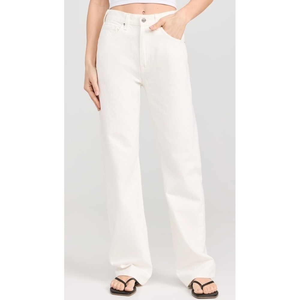 Nili Lotan Mitchell Straight Leg Jean Cream Women Size 2 Mid Rise Neutral Cotton